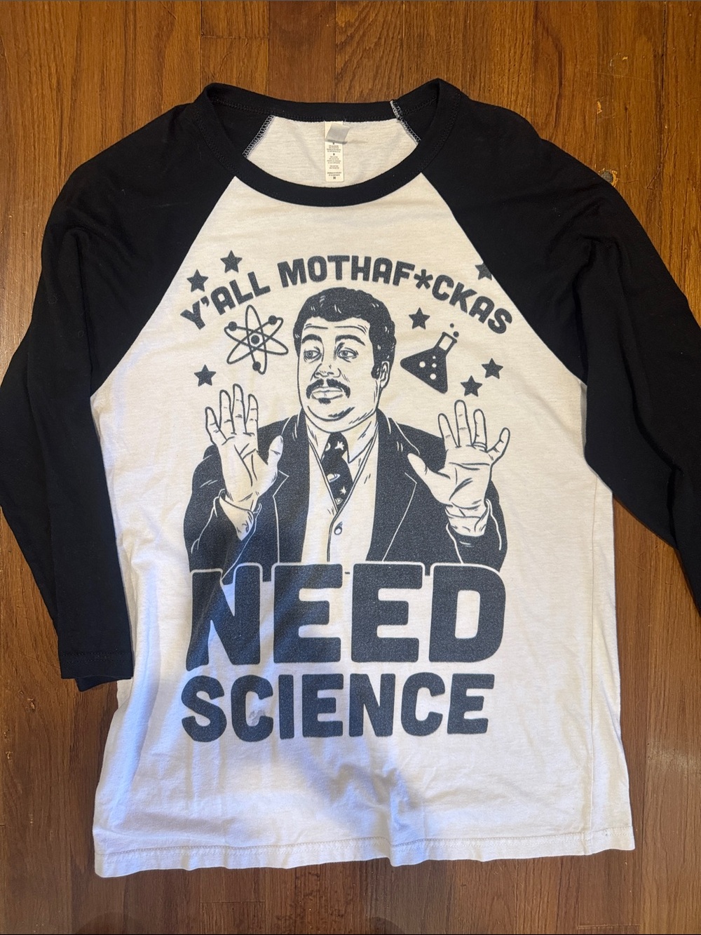 Bella Canvas Black and White Raglan 'Need Science' Graphic Tee